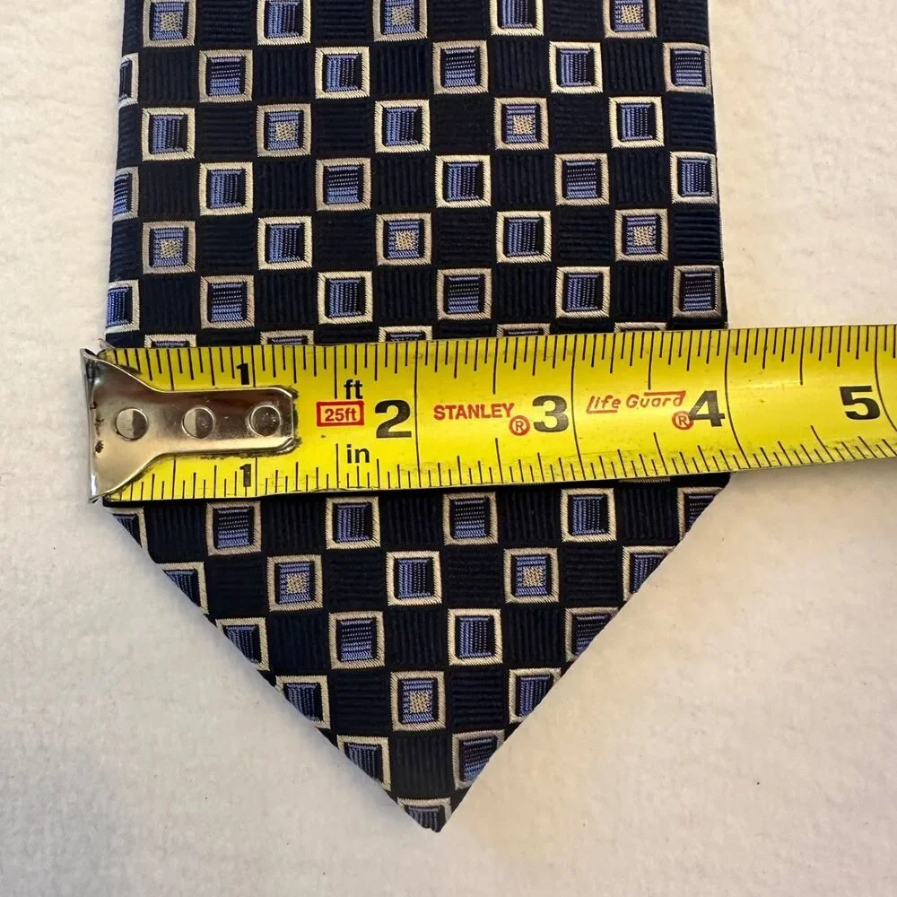 Burma Bibas Mens 100% Silk Dark Blue Geometric Square Necktie 58